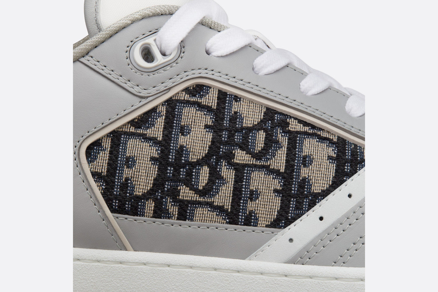 B27 Low-Top Sneaker • Gray and White Smooth Calfskin with Beige and Black Dior Oblique Jacquard