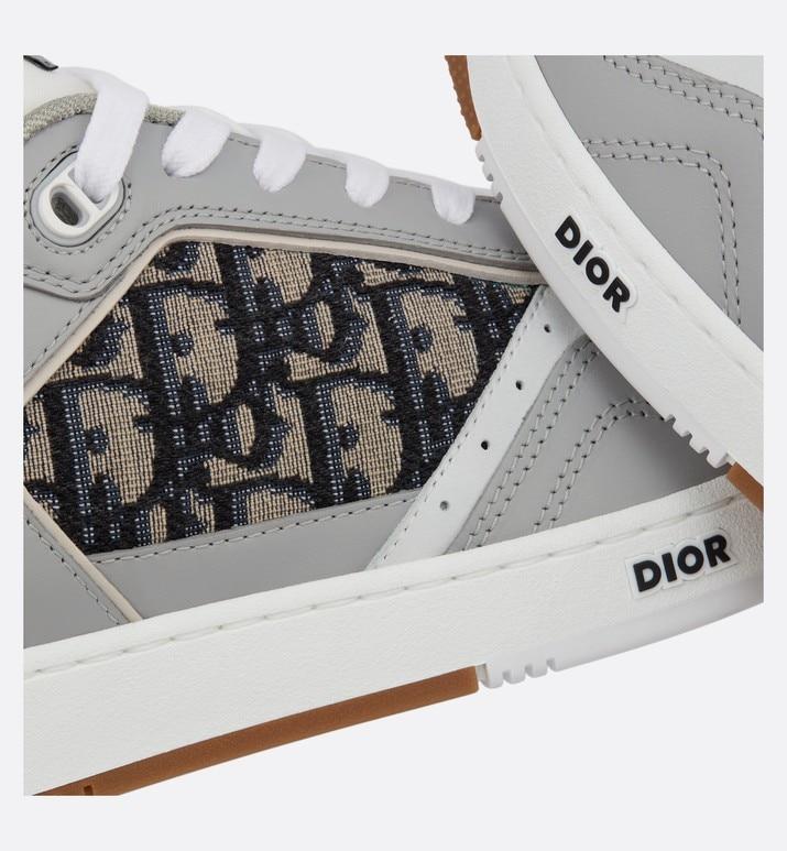 B27 Low-Top Sneaker • Gray and White Smooth Calfskin with Beige and Black Dior Oblique Jacquard