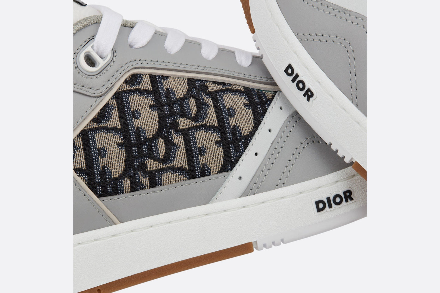 B27 Low-Top Sneaker • Gray and White Smooth Calfskin with Beige and Black Dior Oblique Jacquard