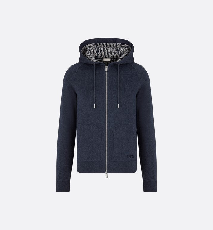 Hooded Sweatshirt • Navy Blue Cotton Knit and Cashmere