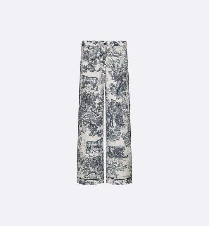 Dior Chez Moi Pajama Pants • White Silk Twill with Navy Blue Toile de Jouy Motif