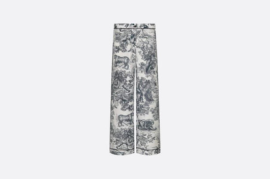 Dior Chez Moi Pajama Pants • White Silk Twill with Navy Blue Toile de Jouy Motif