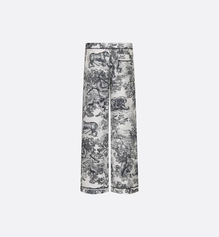 Dior Chez Moi Pajama Pants • White Silk Twill with Navy Blue Toile de Jouy Motif