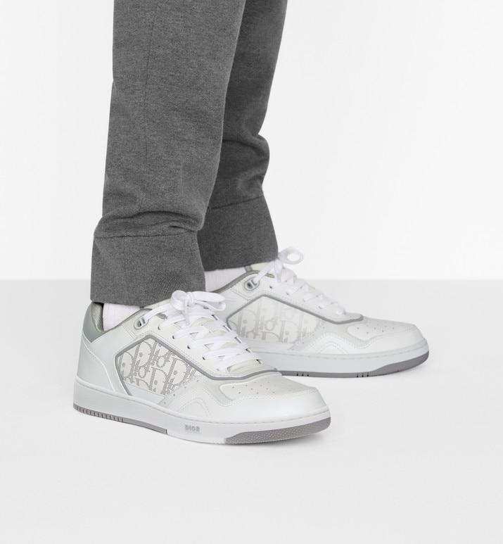 B27 Low-Top Sneaker • White and Gray Smooth Calfskin with White Dior Oblique Galaxy Leather