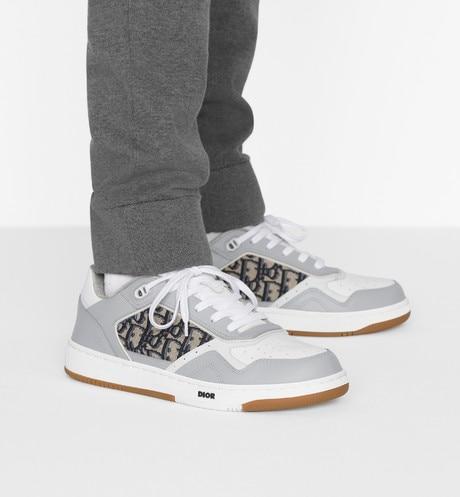 B27 Low-Top Sneaker • Gray and White Smooth Calfskin with Beige and Black Dior Oblique Jacquard