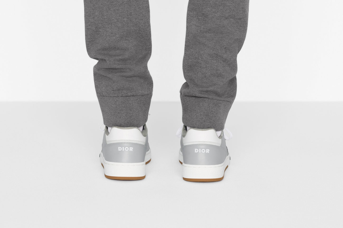 B27 Low-Top Sneaker • Gray and White Smooth Calfskin with Beige and Black Dior Oblique Jacquard