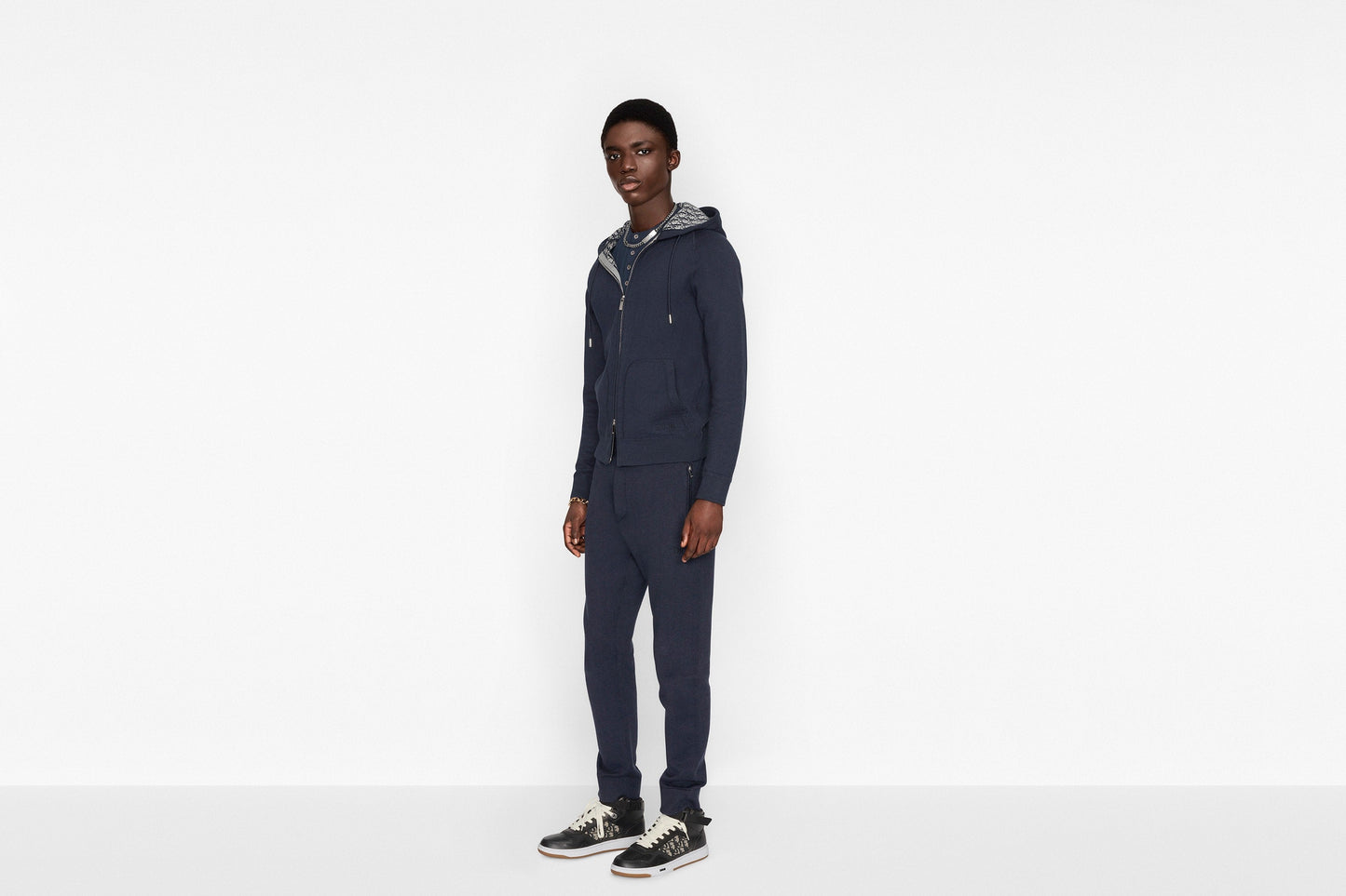 Hooded Sweatshirt • Navy Blue Cotton Knit and Cashmere