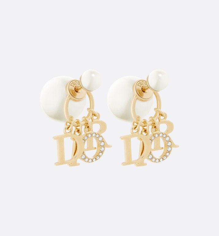 Dior Tribales Earrings • Gold-Finish Metal, White Resin Pearls and White Crystals