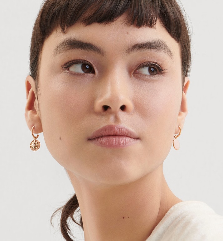 Rose Des Vents Earrings • Pink Gold, Diamonds and Pink Opal