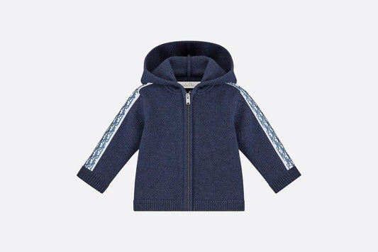 Zipped Hooded Sweatshirt • Navy Blue Wool, Silk and Cashmere Tricot Knit