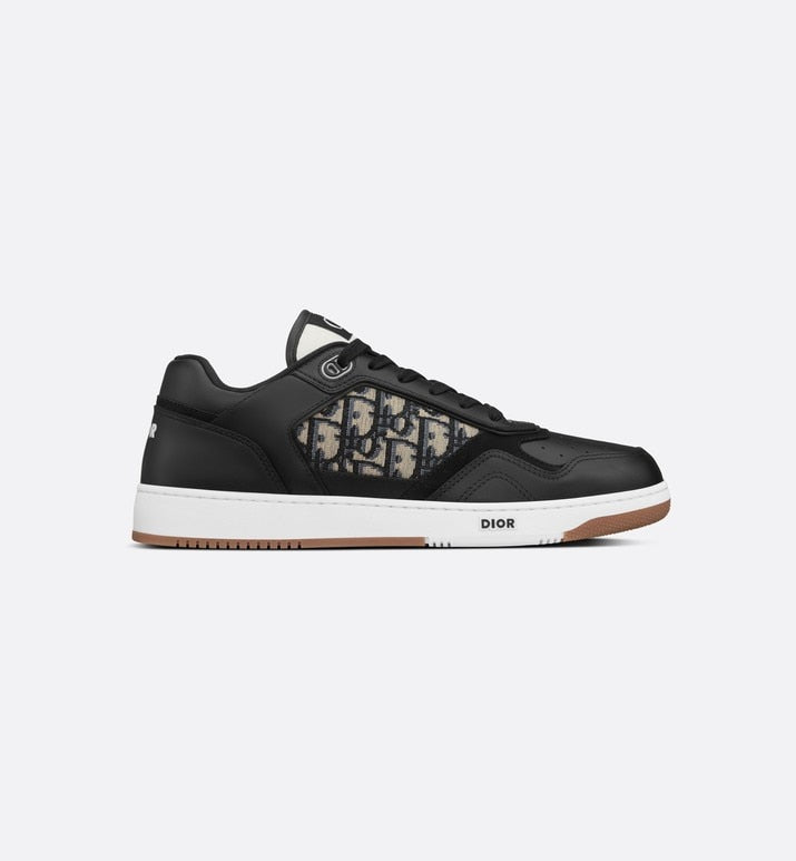 B27 Low-Top Sneaker • Black Smooth Calfskin with Beige and Black Dior Oblique Jacquard
