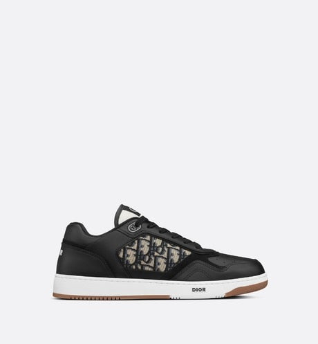 B27 Low-Top Sneaker • Black Smooth Calfskin with Beige and Black Dior Oblique Jacquard