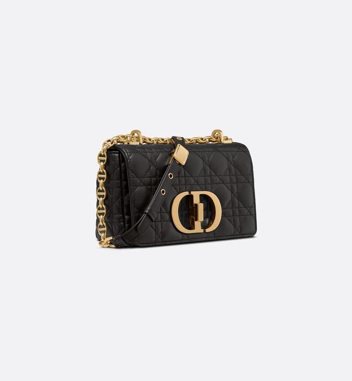 Small Dior Caro Bag • Black Soft Cannage Calfskin