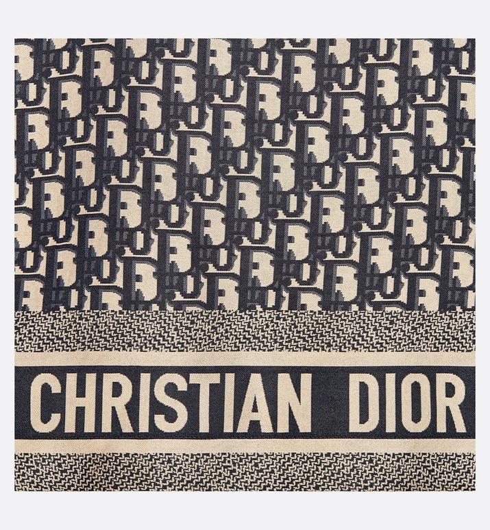 Short-Sleeved Pajama Jacket • Navy Blue and White Silk Twill with Dior Oblique Motif