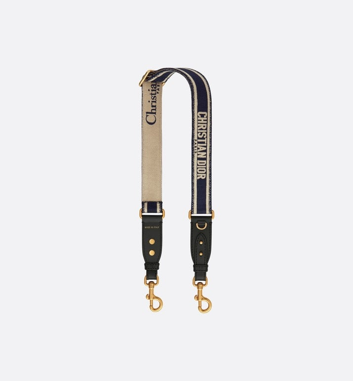 Adjustable Shoulder Strap with Ring • Blue 'Christian Dior' Embroidery