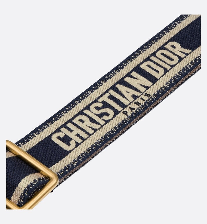 Adjustable Shoulder Strap with Ring • Blue 'Christian Dior' Embroidery