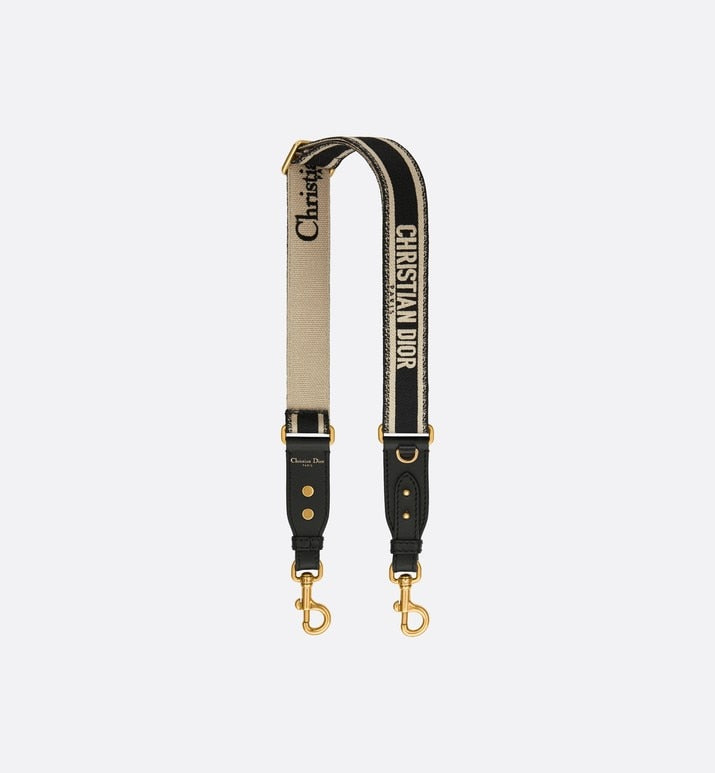 Adjustable Shoulder Strap with Ring • Black 'Christian Dior' Embroidery