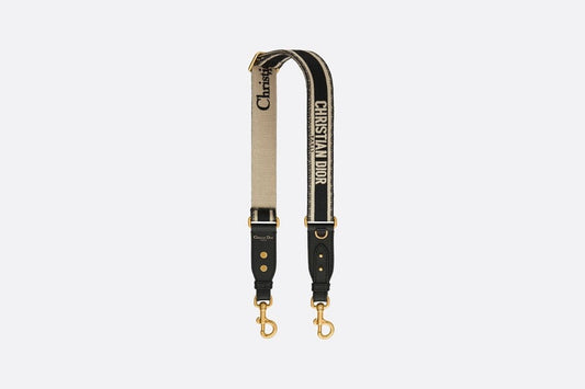 Adjustable Shoulder Strap with Ring • Black 'Christian Dior' Embroidery