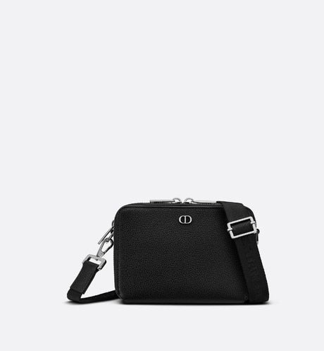 Pouch with Shoulder Strap • Black Grained Calfskin with 'CD Icon' Signature