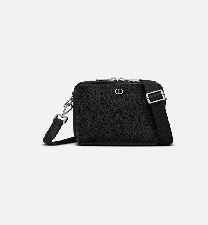 Pouch with Shoulder Strap • Black Grained Calfskin with 'CD Icon' Signature
