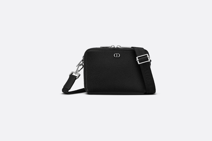 Pouch with Shoulder Strap • Black Grained Calfskin with 'CD Icon' Signature
