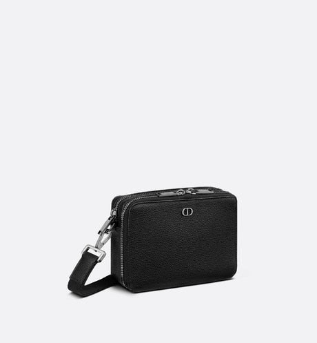 Pouch with Shoulder Strap • Black Grained Calfskin with 'CD Icon' Signature