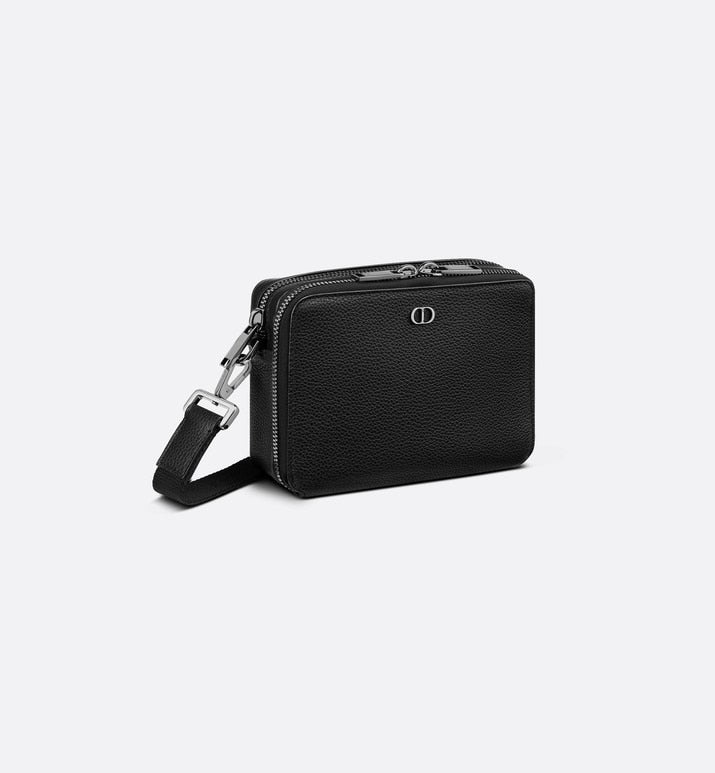 Pouch with Shoulder Strap • Black Grained Calfskin with 'CD Icon' Signature