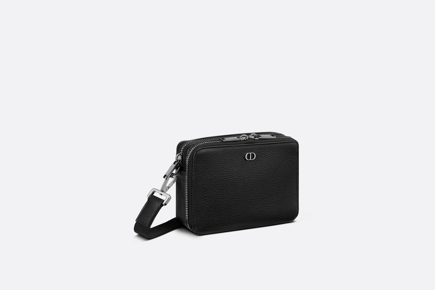 Pouch with Shoulder Strap • Black Grained Calfskin with 'CD Icon' Signature