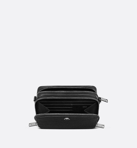 Pouch with Shoulder Strap • Black Grained Calfskin with 'CD Icon' Signature