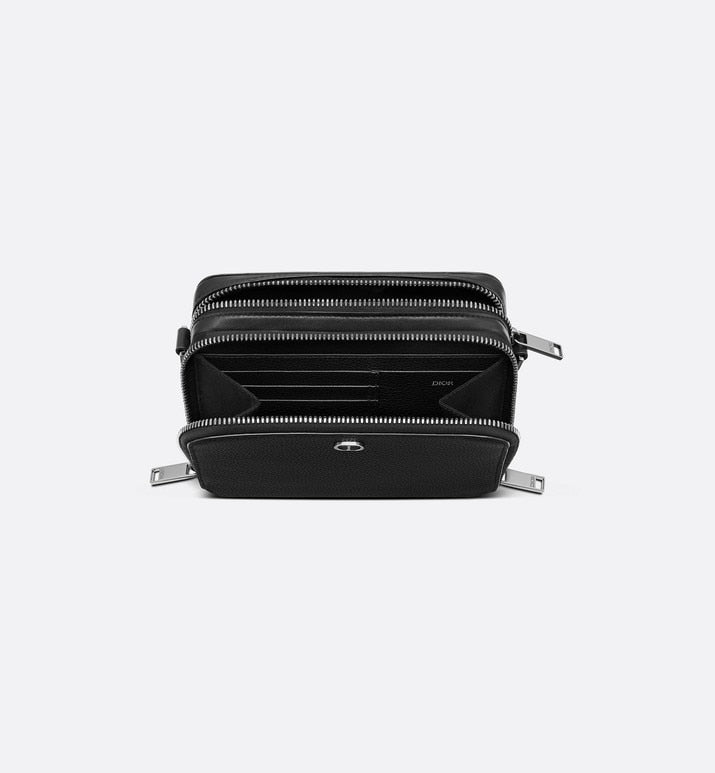 Pouch with Shoulder Strap • Black Grained Calfskin with 'CD Icon' Signature