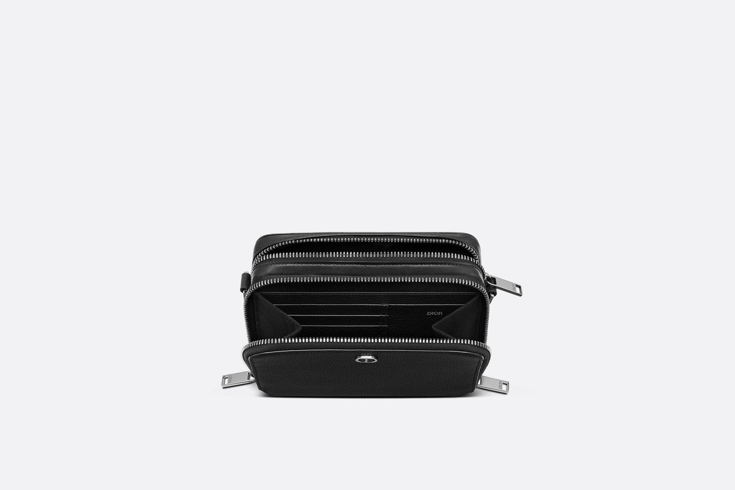 Pouch with Shoulder Strap • Black Grained Calfskin with 'CD Icon' Signature