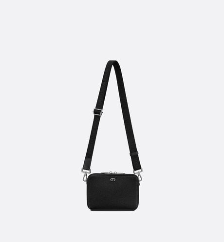 Pouch with Shoulder Strap • Black Grained Calfskin with 'CD Icon' Signature