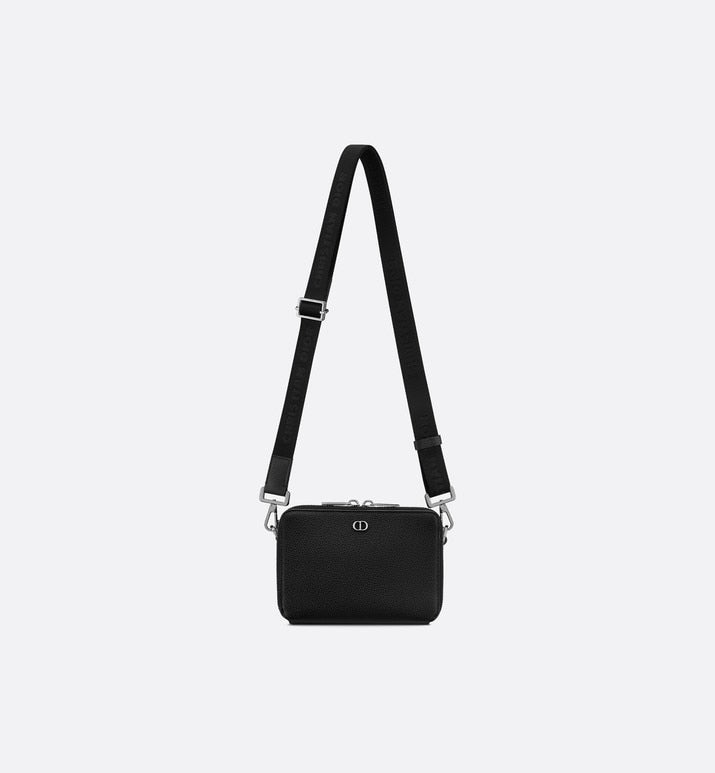 Pouch with Shoulder Strap • Black Grained Calfskin with 'CD Icon' Signature
