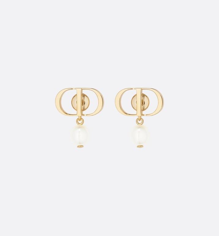 Petit CD Earrings • Gold-Finish Metal and White Resin Pearls