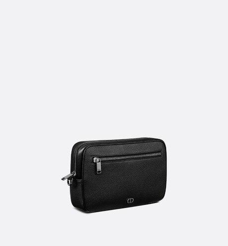 Toiletry Bag • Black Grained Calfskin with 'CD Icon' Signature