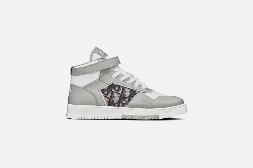 B27 High-Top Sneaker • Gray and White Smooth Calfskin with Beige and Black Dior Oblique Jacquard