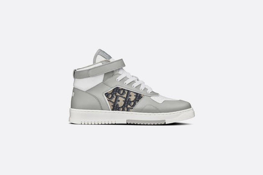 B27 High-Top Sneaker • Gray and White Smooth Calfskin with Beige and Black Dior Oblique Jacquard