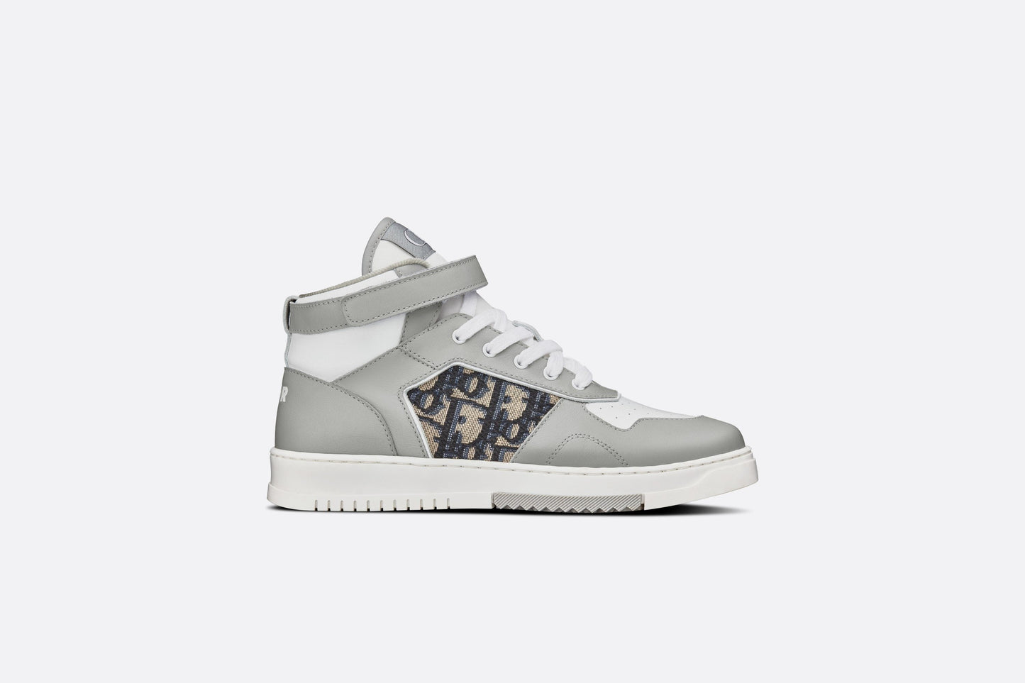 B27 High-Top Sneaker • Gray and White Smooth Calfskin with Beige and Black Dior Oblique Jacquard