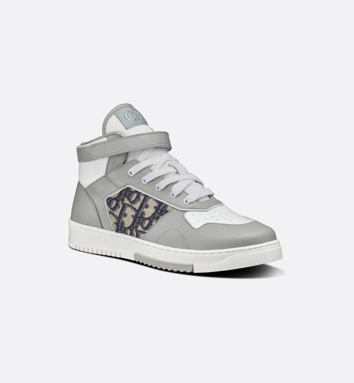 B27 High-Top Sneaker • Gray and White Smooth Calfskin with Beige and Black Dior Oblique Jacquard