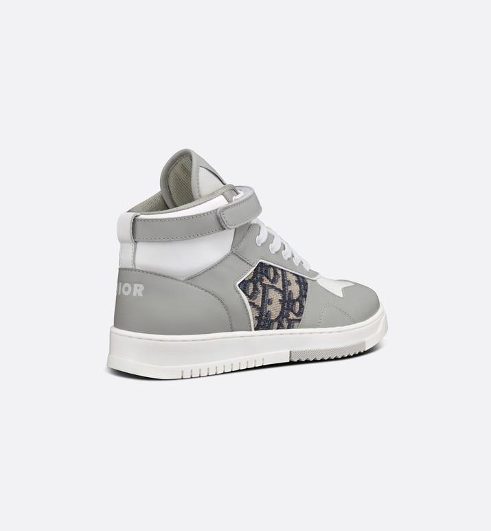 B27 High-Top Sneaker • Gray and White Smooth Calfskin with Beige and Black Dior Oblique Jacquard