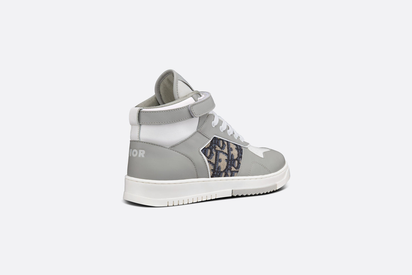 B27 High-Top Sneaker • Gray and White Smooth Calfskin with Beige and Black Dior Oblique Jacquard