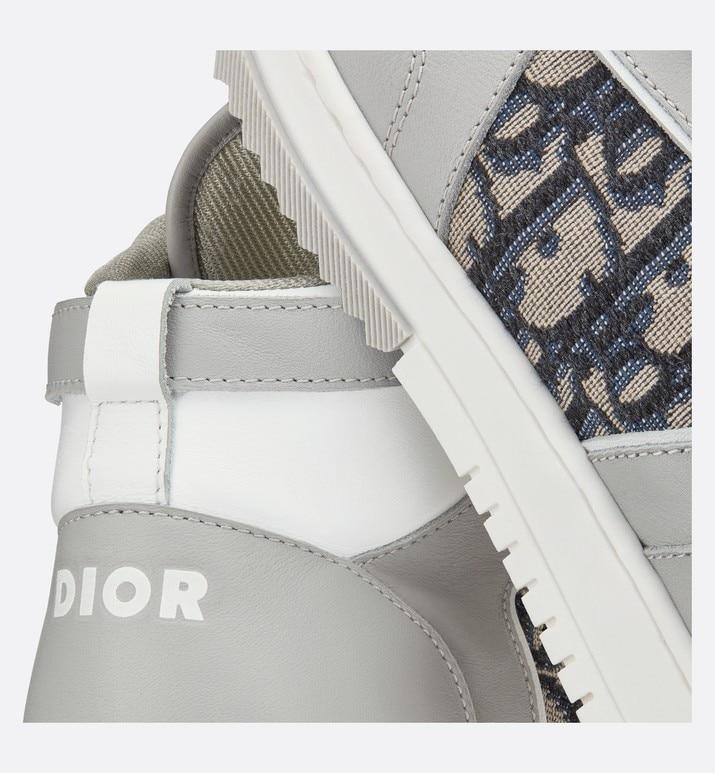 B27 High-Top Sneaker • Gray and White Smooth Calfskin with Beige and Black Dior Oblique Jacquard