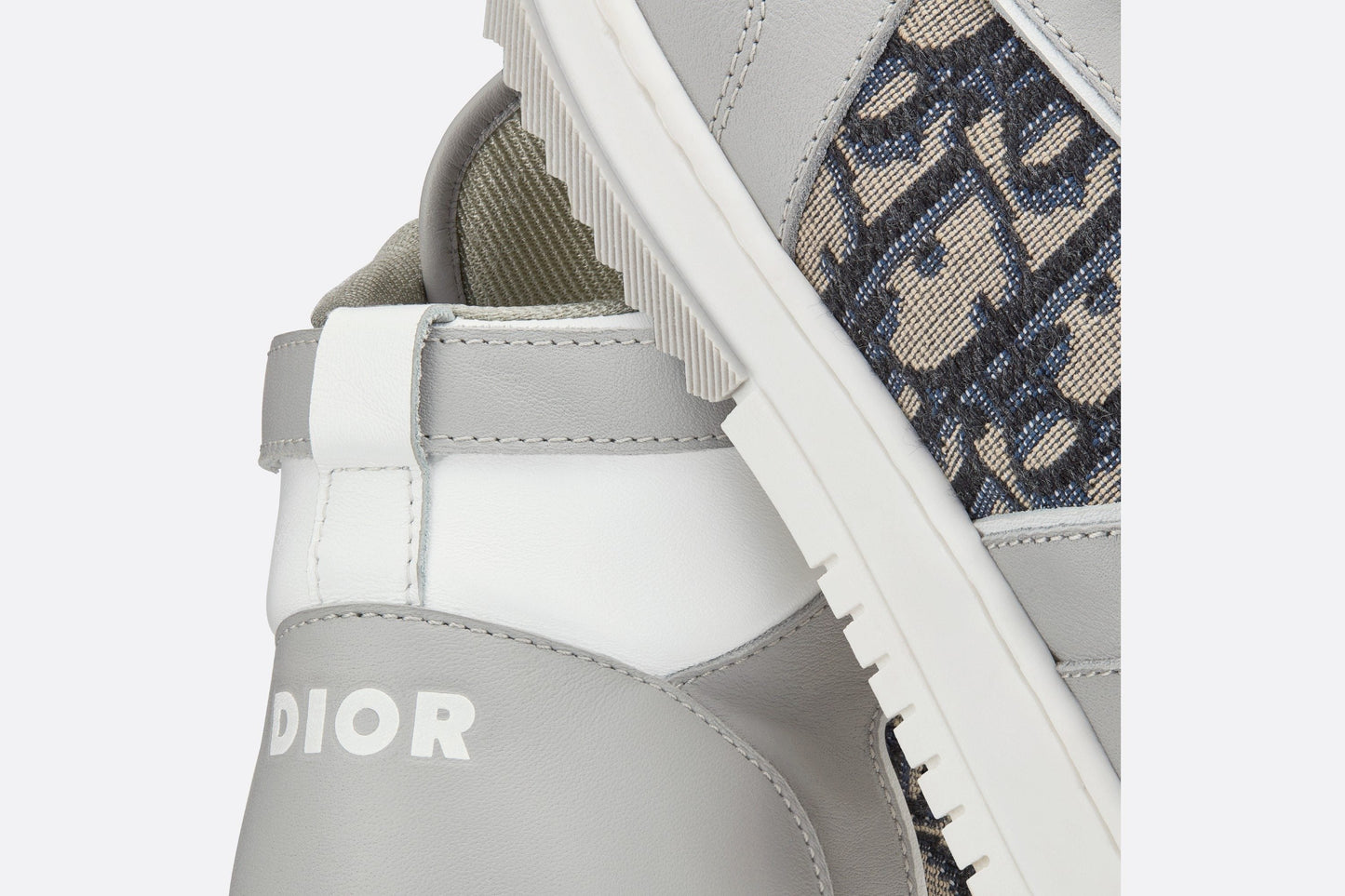 B27 High-Top Sneaker • Gray and White Smooth Calfskin with Beige and Black Dior Oblique Jacquard