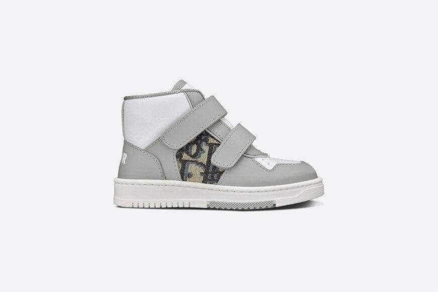 B27 High-Top Sneaker • Gray and White Smooth Calfskin with Beige and Black Dior Oblique Jacquard
