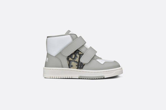 B27 High-Top Sneaker • Gray and White Smooth Calfskin with Beige and Black Dior Oblique Jacquard