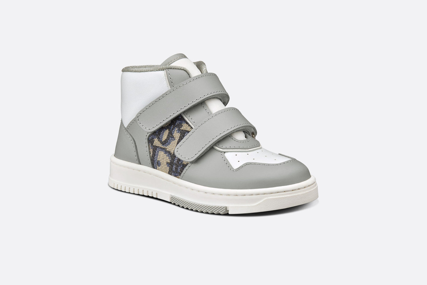 B27 High-Top Sneaker • Gray and White Smooth Calfskin with Beige and Black Dior Oblique Jacquard
