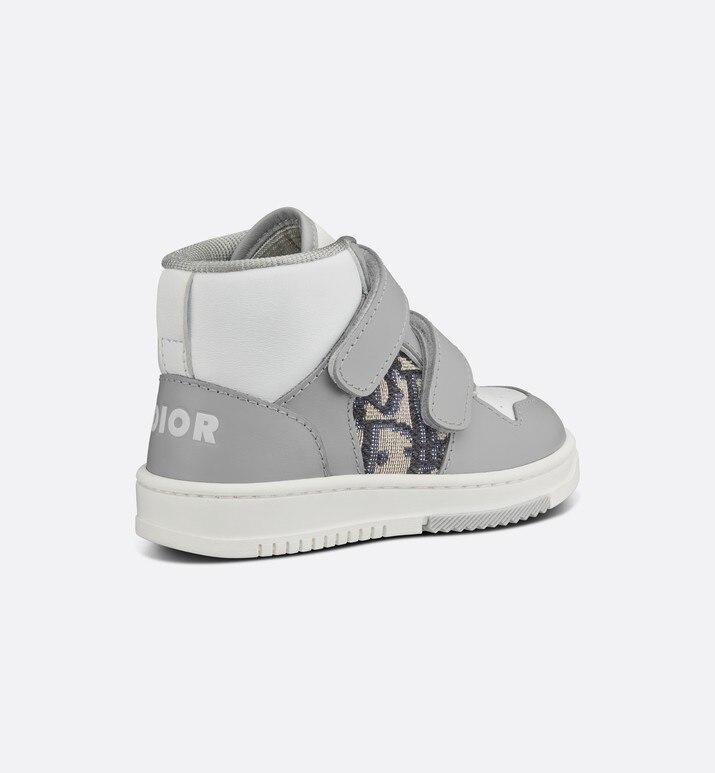 B27 High-Top Sneaker • Gray and White Smooth Calfskin with Beige and Black Dior Oblique Jacquard