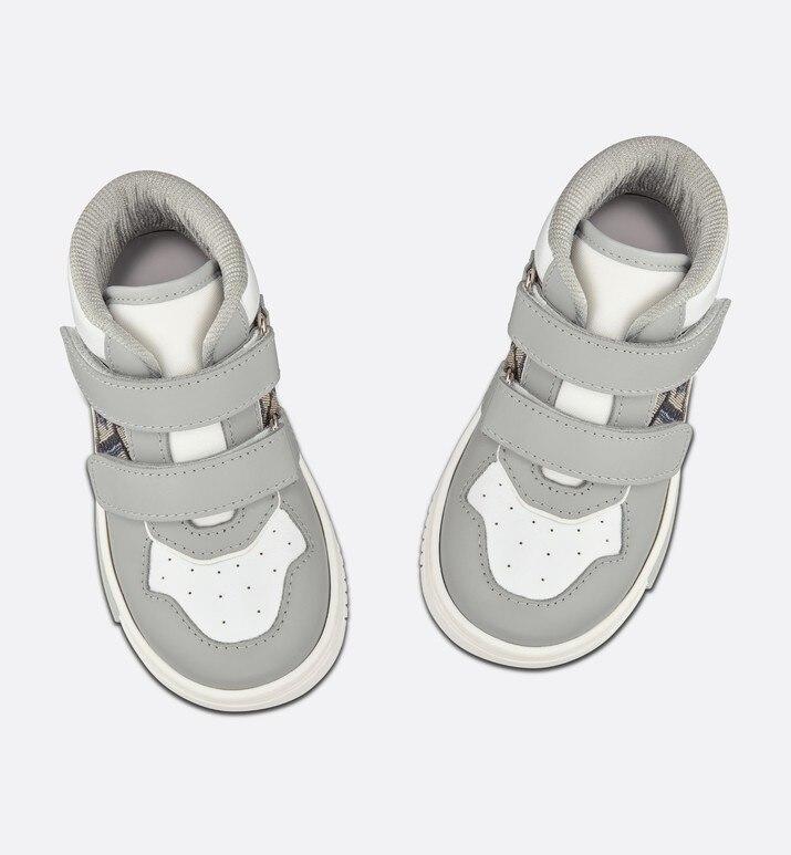 B27 High-Top Sneaker • Gray and White Smooth Calfskin with Beige and Black Dior Oblique Jacquard