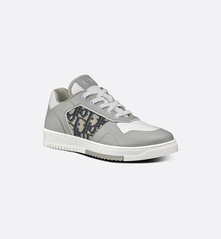 B27 Low-Top Sneaker • Gray and White Smooth Calfskin with Beige and Black Dior Oblique Jacquard