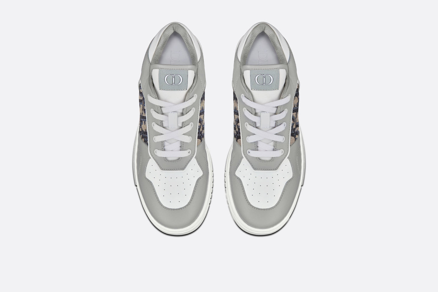 B27 Low-Top Sneaker • Gray and White Smooth Calfskin with Beige and Black Dior Oblique Jacquard